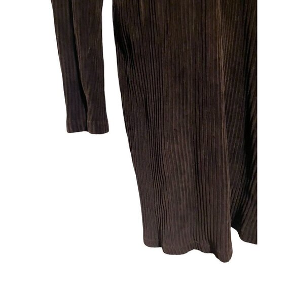Y2K Velvet Corduroy Mini Dress M Ribbed Mock Neck Long Sleeves Wide Wale Neutral - Picture 3 of 7